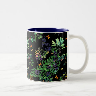 Sierlijke Pauw en Vintage Bloemen Tweekleurige Koffiemok