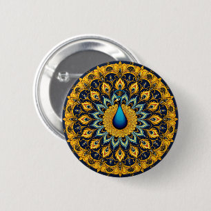 Sierlijke pauw vogel op wit ronde button 5,7 cm