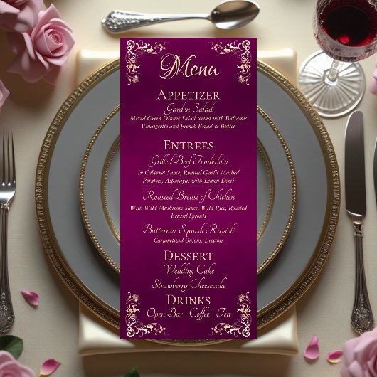 Sierlijke rand & hartmonogram - Plum Menu