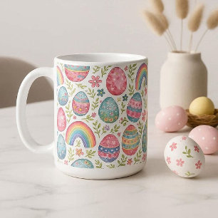 Sierlijke regenboog Paaseieren Pastel lente kleur Koffiemok