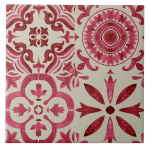 Sierlijke rode azulejo-tegel patchworkpatroon tegeltje