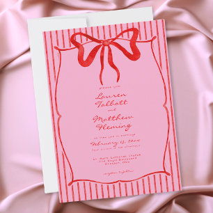 Sierlijke Rode Roze Aquarel Lint Huwelijk Kaart