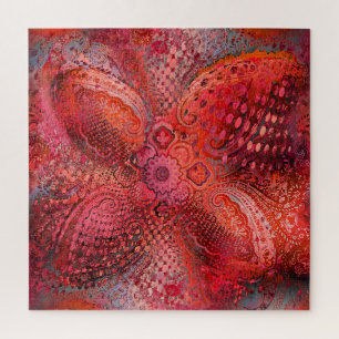 Sierlijke Rode Symmetrische Paisley Motief Legpuzzel