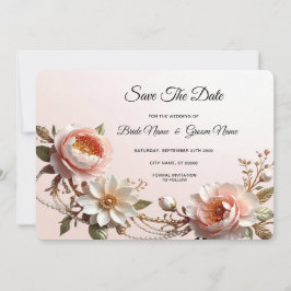 Sierlijke Roze en Witte Bloemen Save The Date