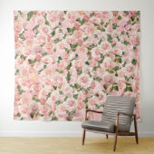 Sierlijke Roze Gouden Glam Roos Botanisch Wandkleed (In Situ (horizontaal))