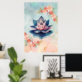 Sierlijke Roze Groene Zuiverheid Lotus Poster (Thuiskantoor)