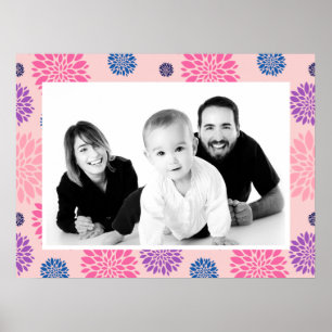 Sierlijke roze paarse en blauwe bloemfoto poster
