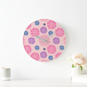 Sierlijke roze paarse en blauwe bloempatroon grote klok