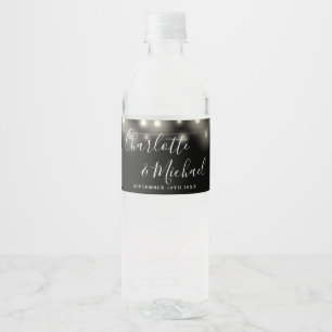 Sierlijke Sliert Lichtjes Zwart Wit Bruiloft Waterfles Etiket