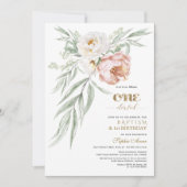 Sierlijke Stof Roze Bloemen Eerste Verjaardag & Do Kaart (Voorkant)