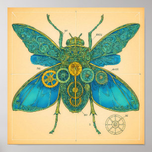 Sierlijke Technische Diagram: Steampunk Insect Poster