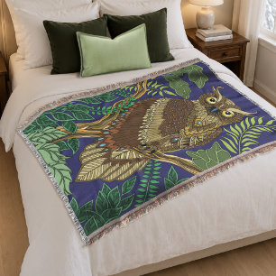 Sierlijke Uil Groene Bosbladeren Natuurlijke Decor Deken