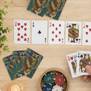 Sierlijke Uil Groene Bosbladeren Natuurlijke Decor Speelkaarten