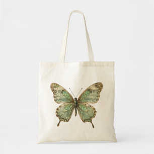 Sierlijke vlinder met vleugels in bladpatroon tote bag