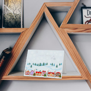 Sierlijke winter kerstdorp folie kerstkaart wenskaart