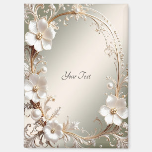 Sierlijke witte bloemenframe magneet