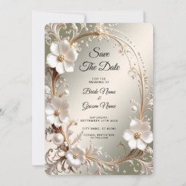 Sierlijke witte bloemrijke kader bewaar de datum save the date