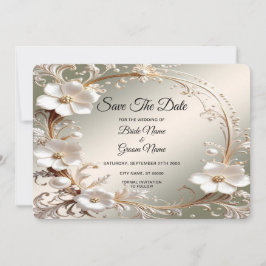 Sierlijke witte bloemrijke kader save the date