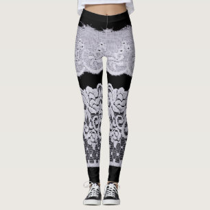 Sierlijke witte kant, geïsoleerde zwarte achtergro leggings