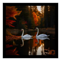 Sierlijke witte zwanen glijden over herfstvijver