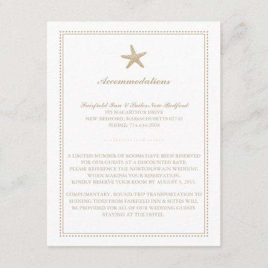 sierlijke zeester | Trouwaccommodaties Informatiekaartje (Voorkant)