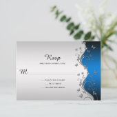 Sierlijke zilveren vlinders op een blause verloop RSVP kaartje (Staand voorkant)