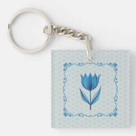 Siermotief met een blauwe tulp acryl sleutelhanger