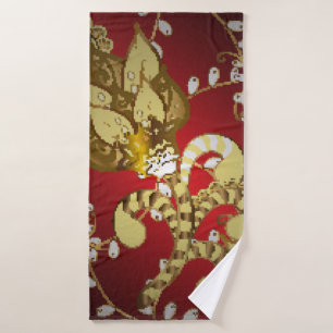 sierpatroon op rood, geel en b badhanddoek