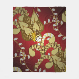 sierpatroon op rood, geel en b fleece deken
