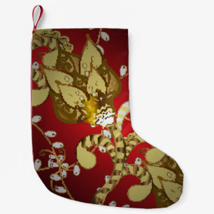 sierpatroon op rood, geel en b kleine kerstsok