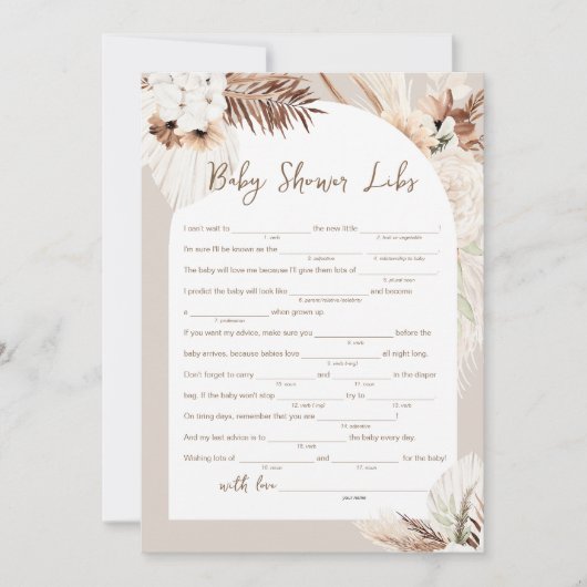SIERRA Bohemian Baby shower Libs Carte de jeu (Devant)