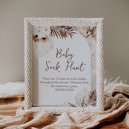 SIERRA Boho Baby Sock Hunt Baby shower Game Sign Poster
