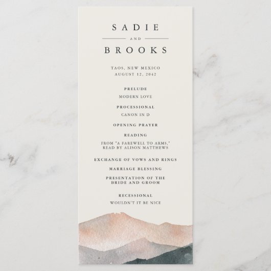 Sierra Dusk | Desert Mountain Sunset Wedding Programma (Voorkant)