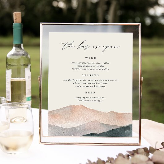 Sierra Dusk | Mountain Wedding Bar Menu Sign Poster