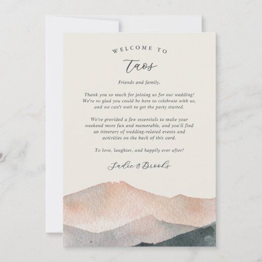 Sierra Dusk Wedding Welcome Letter Itinerary Card (Voorkant)