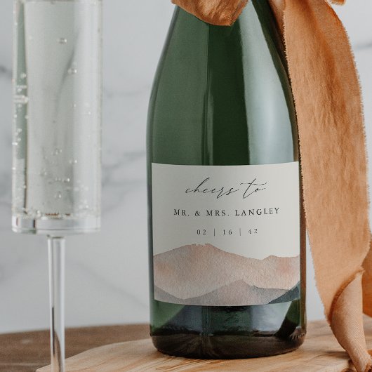 Sierra Dusk | Woestijnberg zonsondergang bruiloft Sparkling Wijnetiket