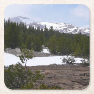 Sierra Nevada bergen en sneeuw op Yosemite Vierkante Kartonnen Onderzetter