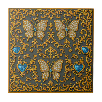 Siervlinderontwerp in goud en blauw tegeltje