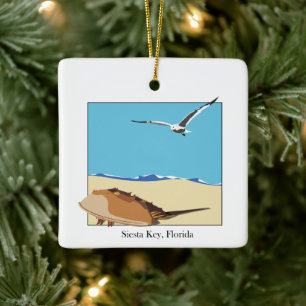 Siesta Key, FL Hoefijzer Krab Seagull Beach Keramisch Ornament