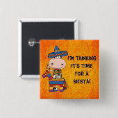 Siesta Mexicaanse koe knop Vierkante Button 5,1 Cm (Voorkant /achterkant)