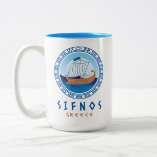 Sifnos, Griekenland Grieks Scheepsontwerp Tweekleurige Koffiemok