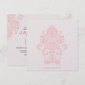 Sift Pink & White Floral Damask Wedding Invite Kaart (Voorkant / Achterkant)