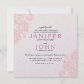 Sift Pink & White Floral Damask Wedding Invite Kaart (Achterkant)