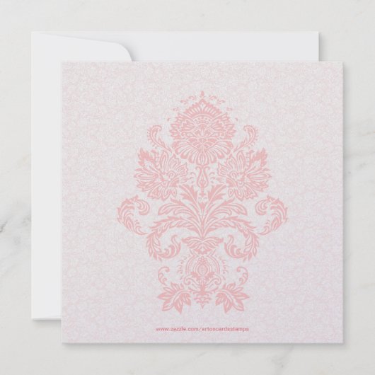 Sift Pink & White Floral Damask Wedding Invite Kaart (Voorkant)