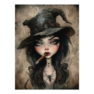 Sigaar Heks Bruin Gotische Halloween Art Print Perfect Poster