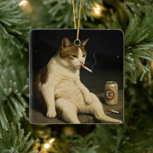 Sigaar Kitten Grappige Roken Kat Gen Z Meme Keramisch Ornament