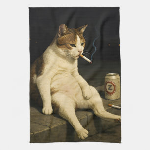 Sigaar Kitten Grappige Roken Kat Gen Z Meme Theedoek