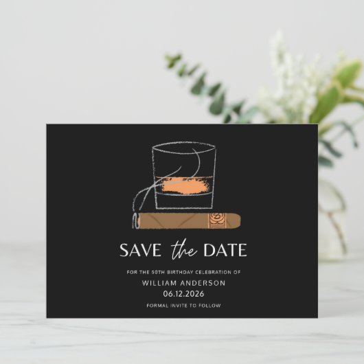 Sigaar Whiskey Sla de datum op Save The Date (Staand voorkant)
