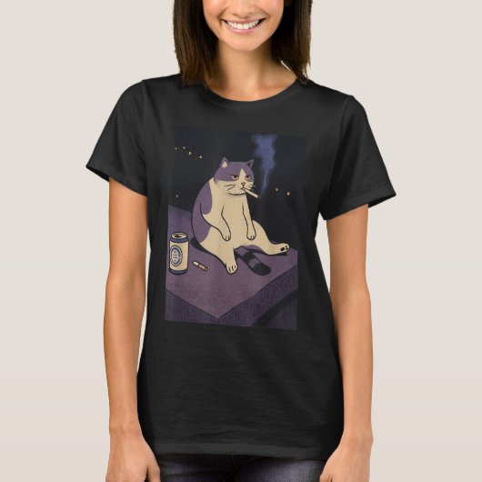 Sigarettenkitten Grappig Roken Kat Meme Stud Herse T-shirt (Voorkant)