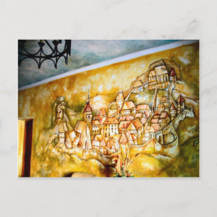 Sighisoara, muurschildering van de middeleeuwse st briefkaart